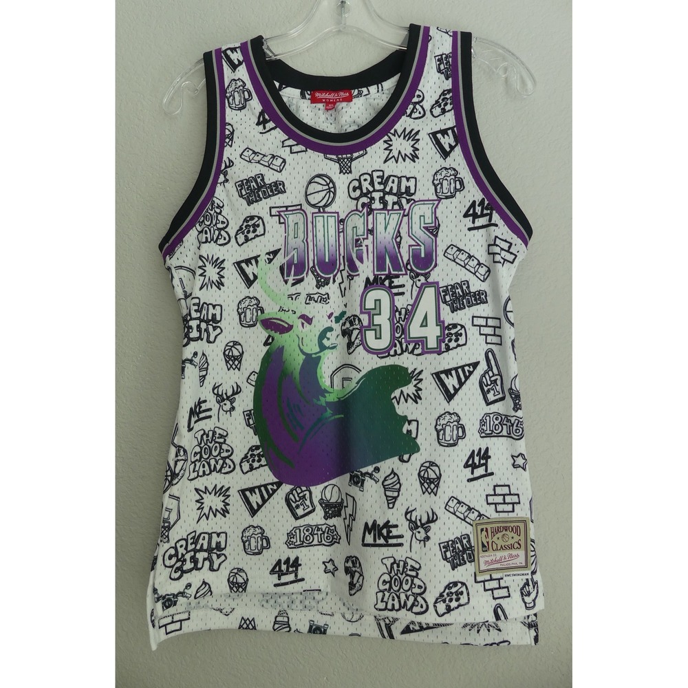 Mitchell & Ness Milwaukee Bucks Ray Allen Ray Day Doodle Jersey Womens XS White